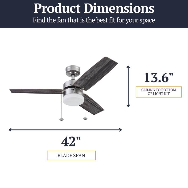 42" Prominence Home Reston Pewter Modern Farmhouse LED Ceiling Fan with Light, Pull Chain - 42