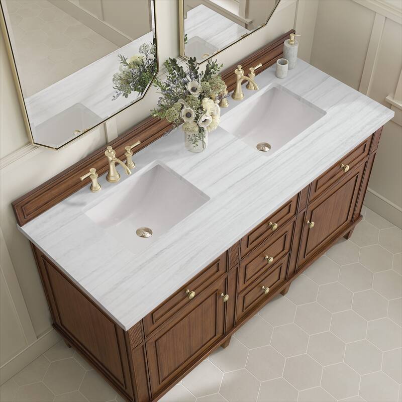 James Martin Vanities Lorelai 60" Double Vanity, Mid-Century Walnut - Arctic Fall