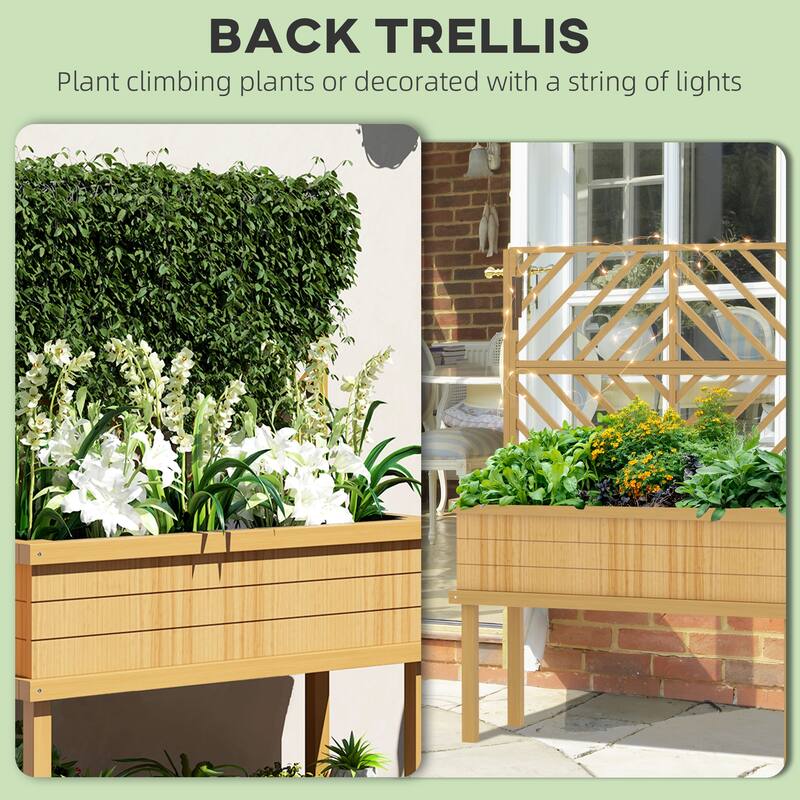 Outsunny Raised Garden Bed with Trellis for Climbing Plants, Vegetable, Grape Vines, Flowers, Wood Planter with Legs