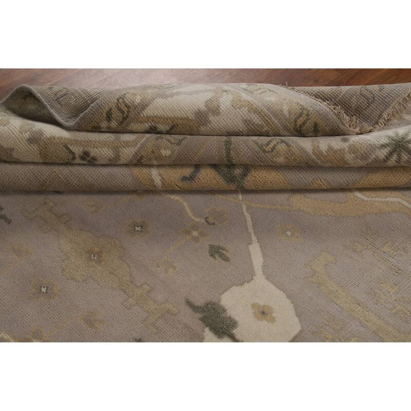 Earth Tone Oushak Indian Area Rug Handmade Beige Wool Carpet - 8'11" x 11'10"