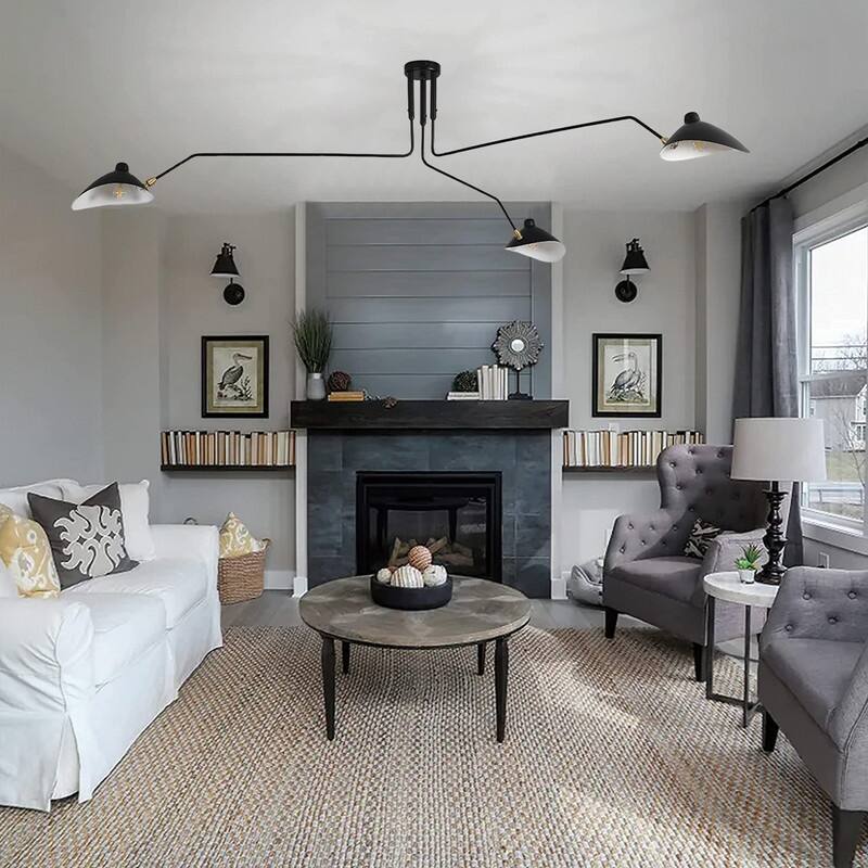 Modern Chandelier Mid Century Light Fixtures, Black 3 arm Chandelier - 78.7*39.3in