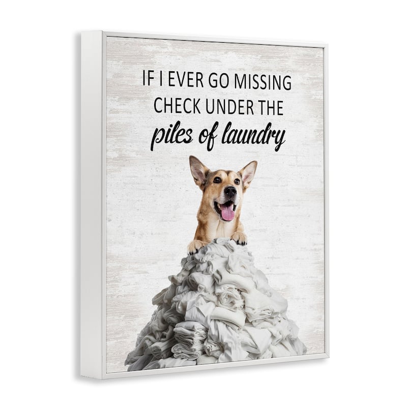 Stupell Piles Of Laundry Dog Framed Giclee Art Design By Lettered and Lined