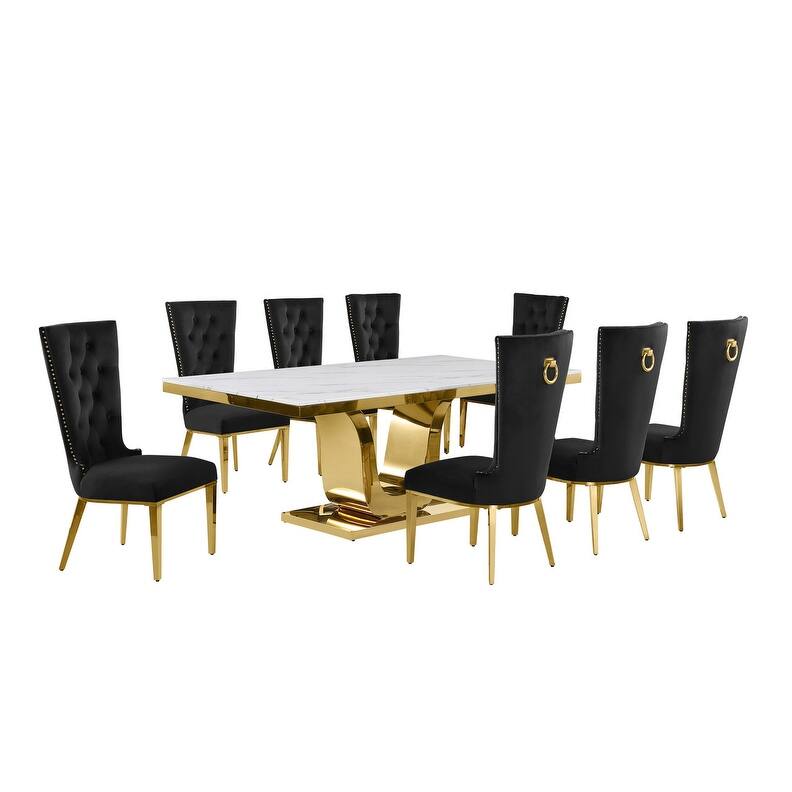 Best Quality Furniture D321-SC334-7 Dining Set with 78" White Marble Top