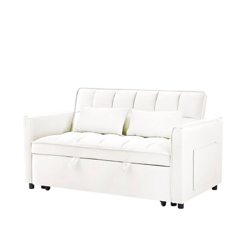 3-in-1 Modern Convertible Velvet Double Futon Sofa Bed with 2 Pillows