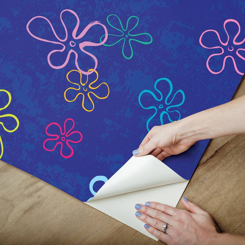 RoomMates SpongeBob SquarePants Floral Blue Peel and Stick Wallpaper - N/A