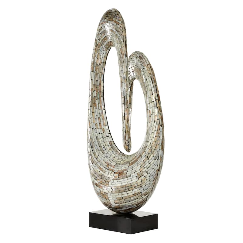 Mother of Pearl Shell Abstract Swirl Decorative Sculpture with Black Base - Gray or White - Roche River Decor