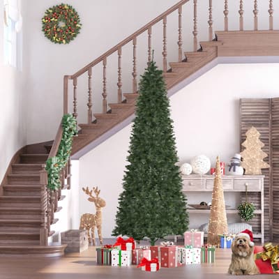 HOMCOM 8 ft. Slim Christmas Tree with Stand - Green - 8 Foot