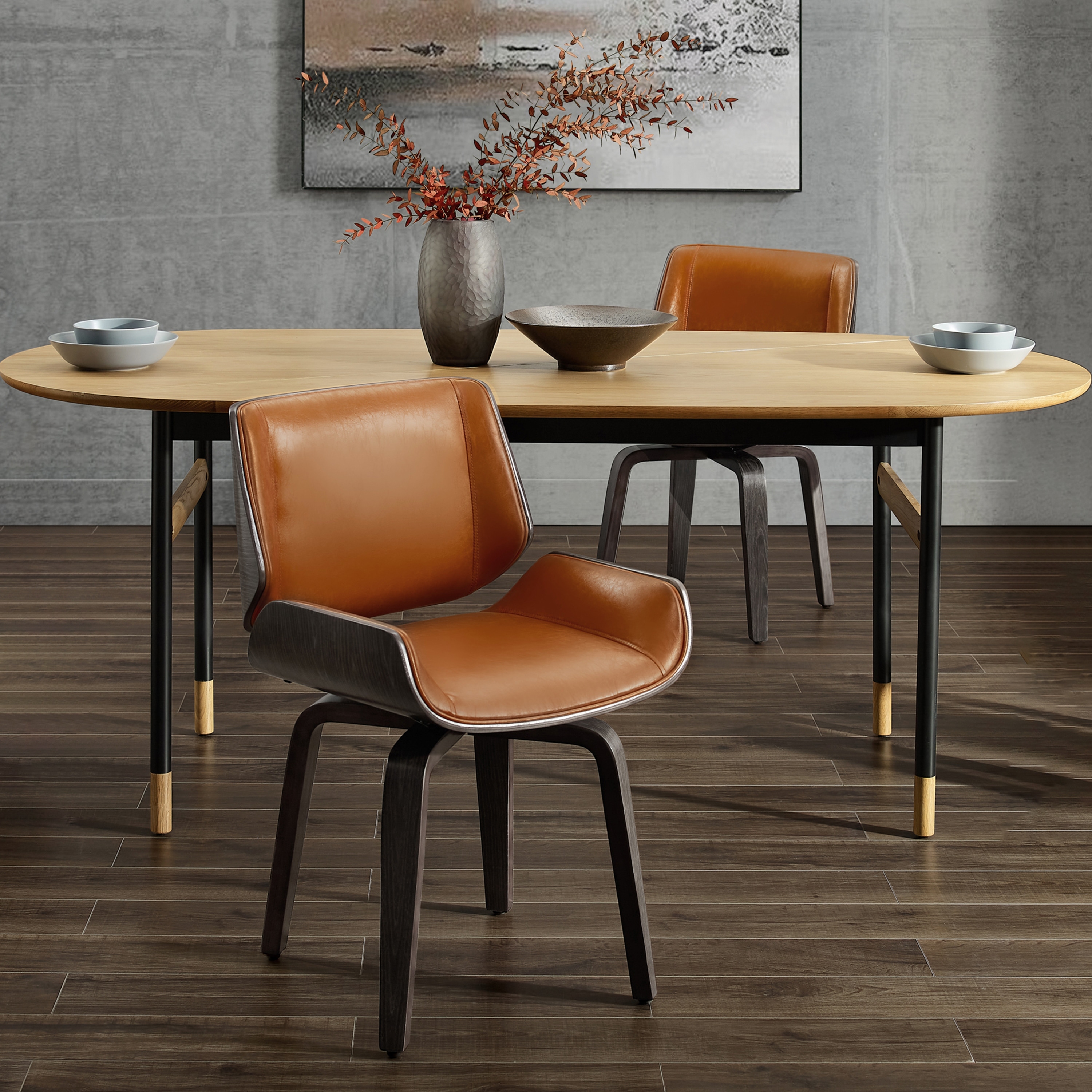 Art Leon Mid-century Faux Leather Swivel Bentwood Dining Chair
