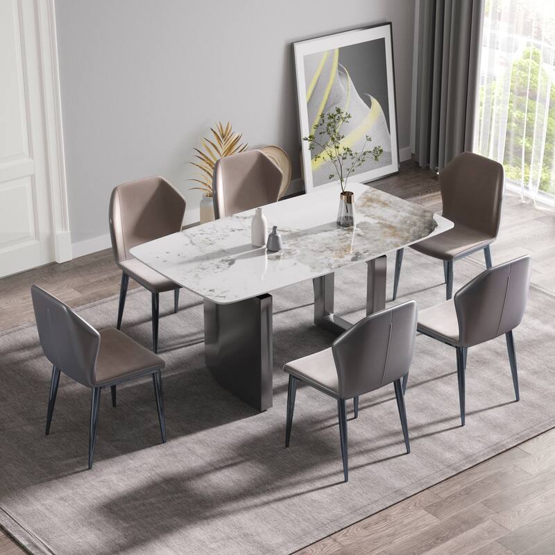 63"Modern artificial stone pandora white curved metal leg dining table -6 people