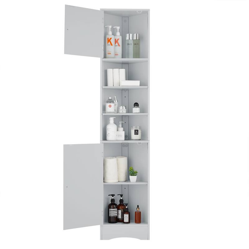 6-Tier Tall Narrow Corner Cabinet, Multi-Functional Bathroom Storage Cabinet, Floor Cabinet with 2 Doors & 3 Adjustable Shelves