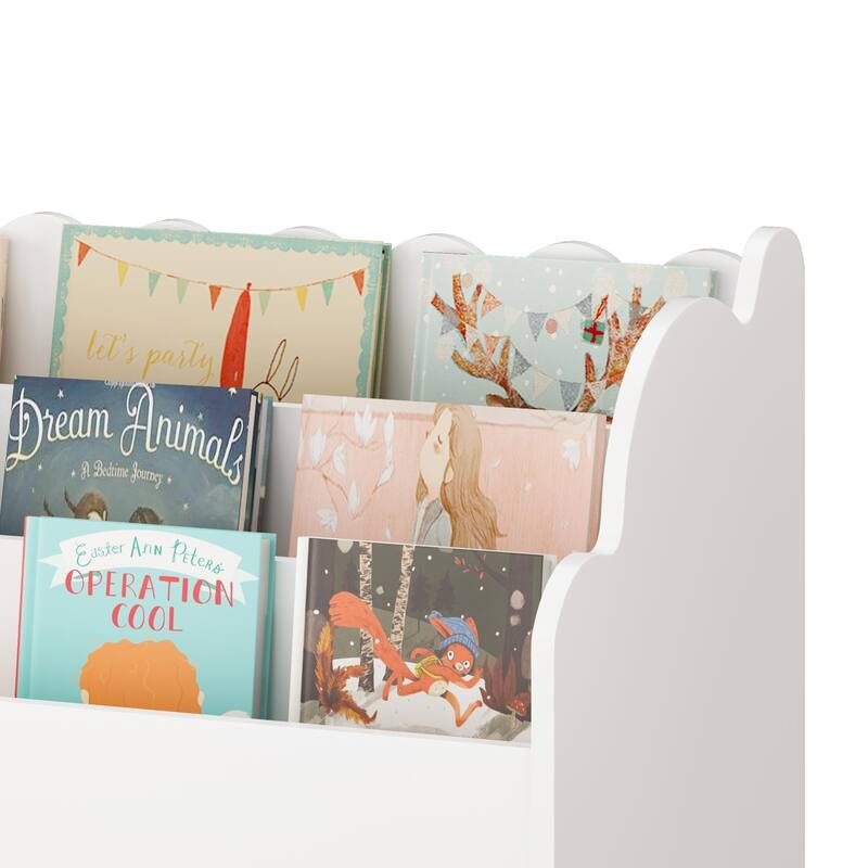 Anmytek Wooden Toddler Bookshelf with Storage Bins Drawer Multifunctional Nursery Book Toy Organizer