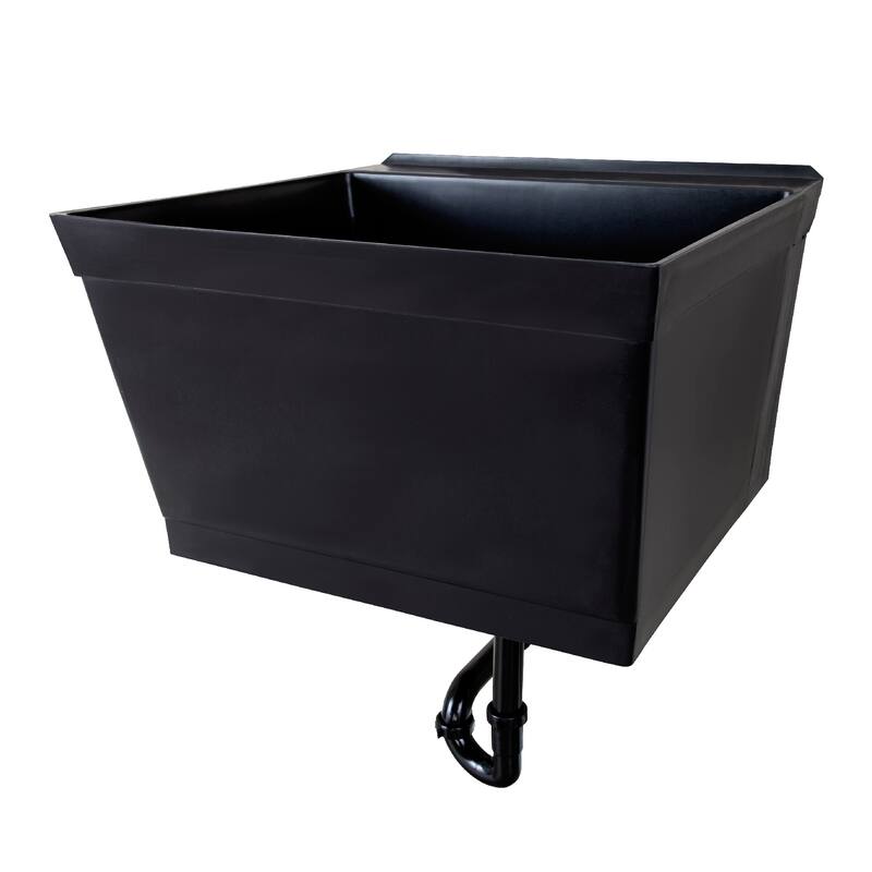 TEHILA 19-Gallon Wall-mounted Utility Sink 22.88 in. W with Drainage Kit - Black