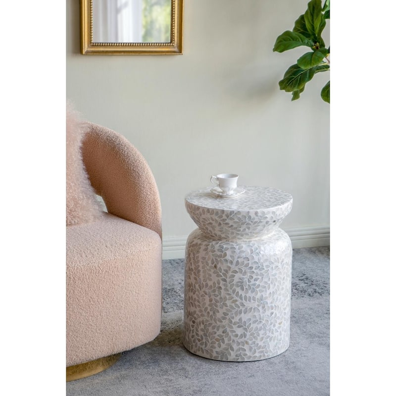 ​Eco-Friendly Capiz Table - Bamboo & White Shell Design, End Table, Side Table - 14x14x20"