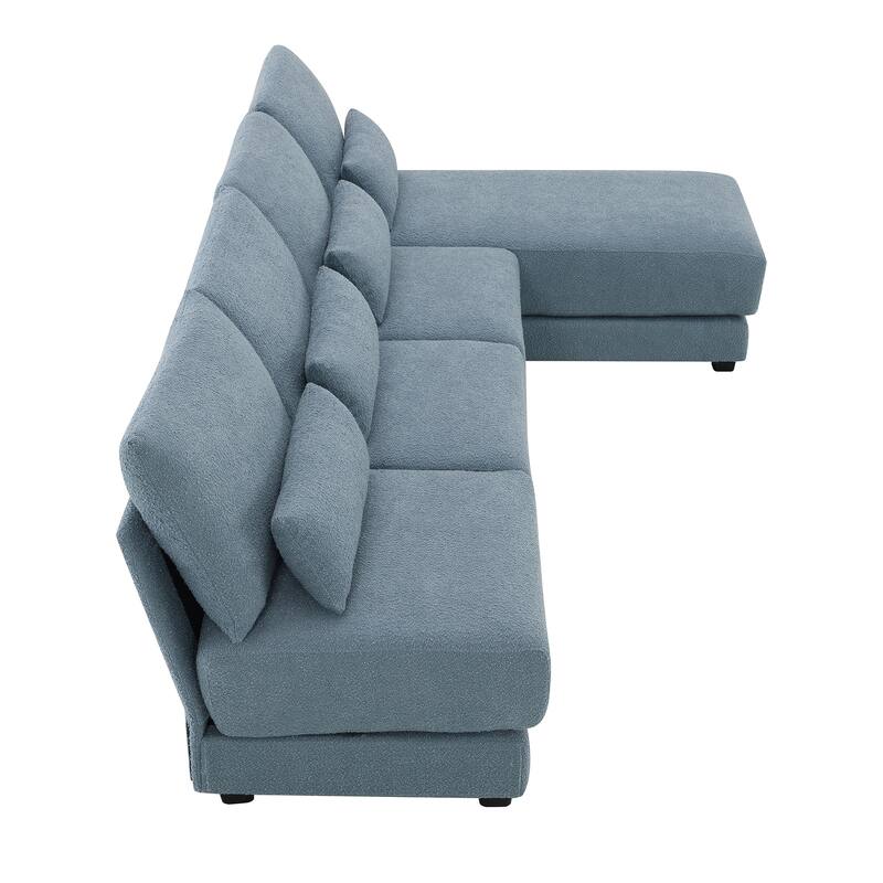 Blue 120" L-Shaped 4 Seater Sectional Sofa with Reversible Chaise and 4 Waist Pillow, Armless Design for Space-Saving Comfort
