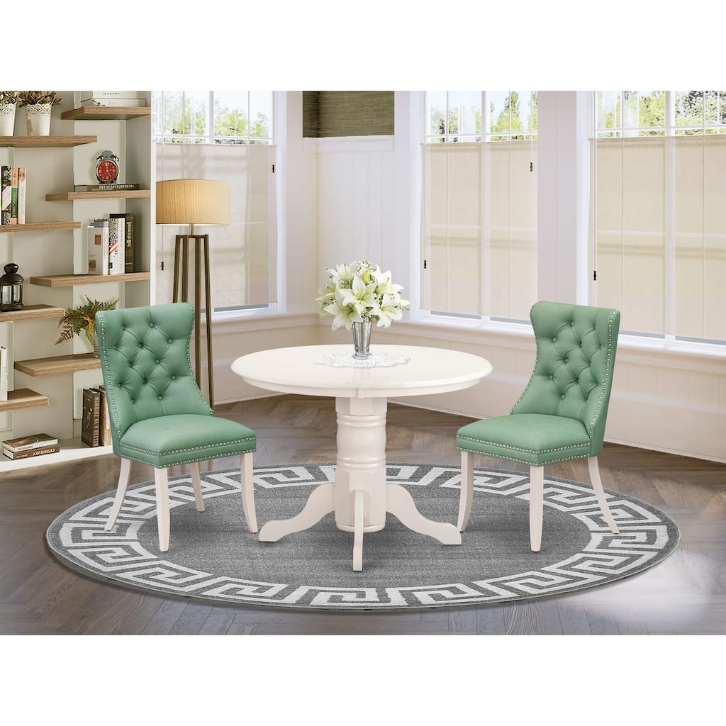 East West Furniture Dinette Set Includes a Round Dining Table and Upholstered Chairs, Linen White (Pieces Options)