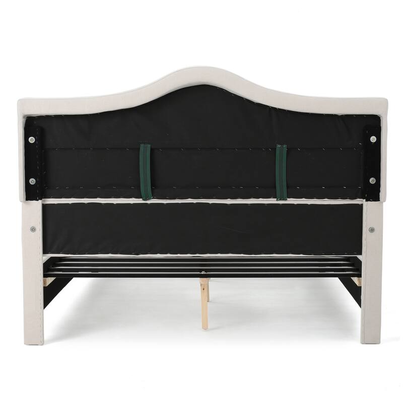 Button Tufted Wingback Platform Bed Upholstered Queen Size Bed Frame with Arched Nailhead Trim Headboard and Footboard