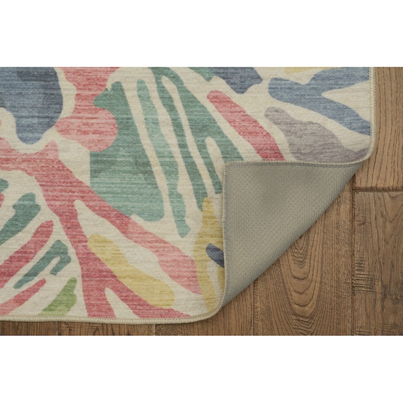 Indoor/Outdoor Water Resistant Miami Ivory & Blue Washable Area Rug Washable Area Rug - 2' x 3'