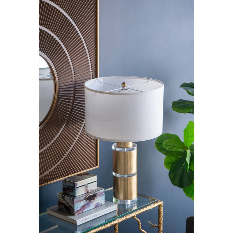D15x25.5" Gold and White Cylinder Table Lamp with Drum Shade