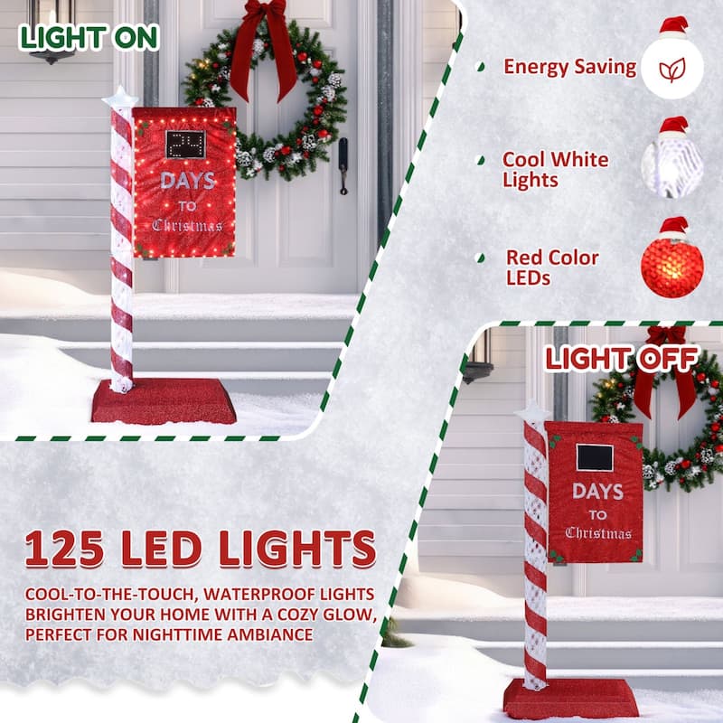 VEIKOUS 5FT Lighted Christmas Countdown Sign, Outdoor Countdown Board with Days Setting & Sturdy Steel Frame