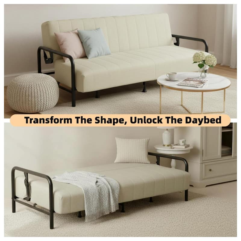 Homy Casa Modern Convertible Sofa Bed, Metal Frame Futon Couch Living