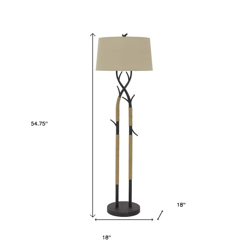 55" Traditional 3-Way Floor Lamp with Black Steel Base and Tan Rectangular Shade for Living Room - 54.75"H x 18"W x 18"D