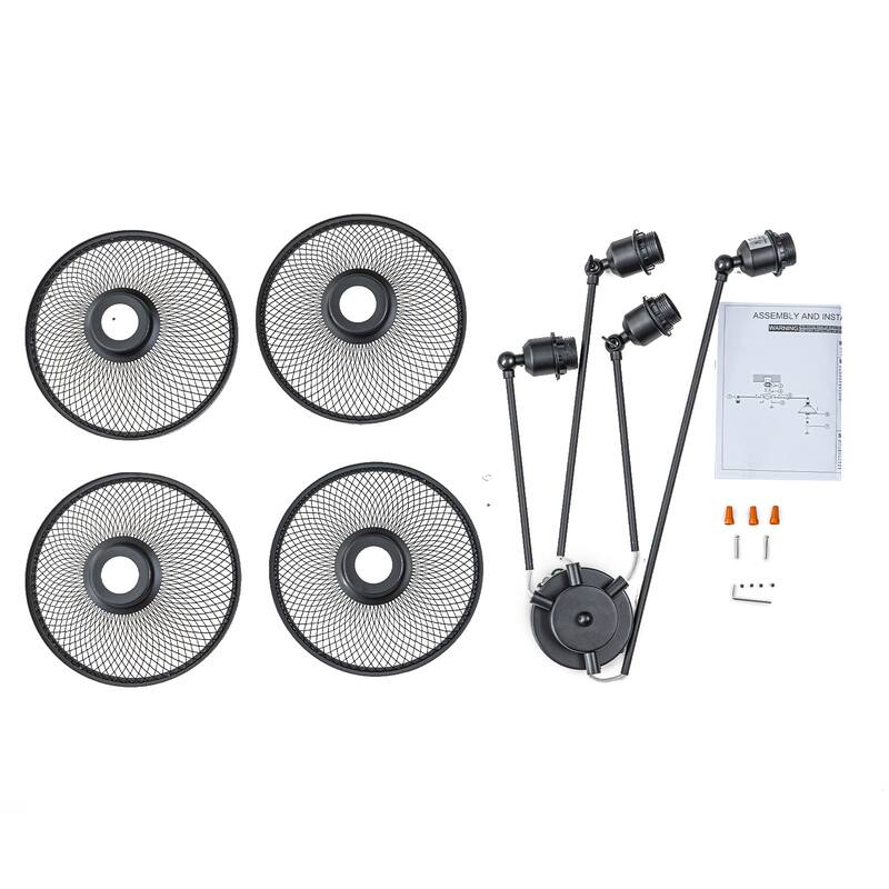 4 Lights Industrial Cone Shaped Iron Mesh Flush Mount Ceiling Light - Dia.47.24-in