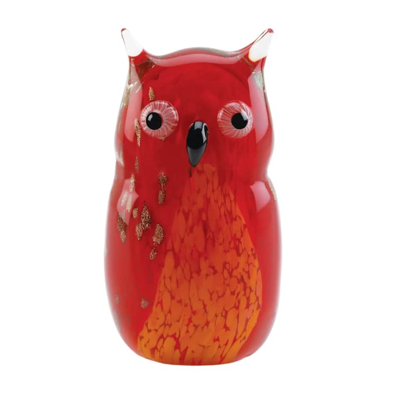 Standing Owl Art Outdoor Statue - 7.75" - Red and Orange