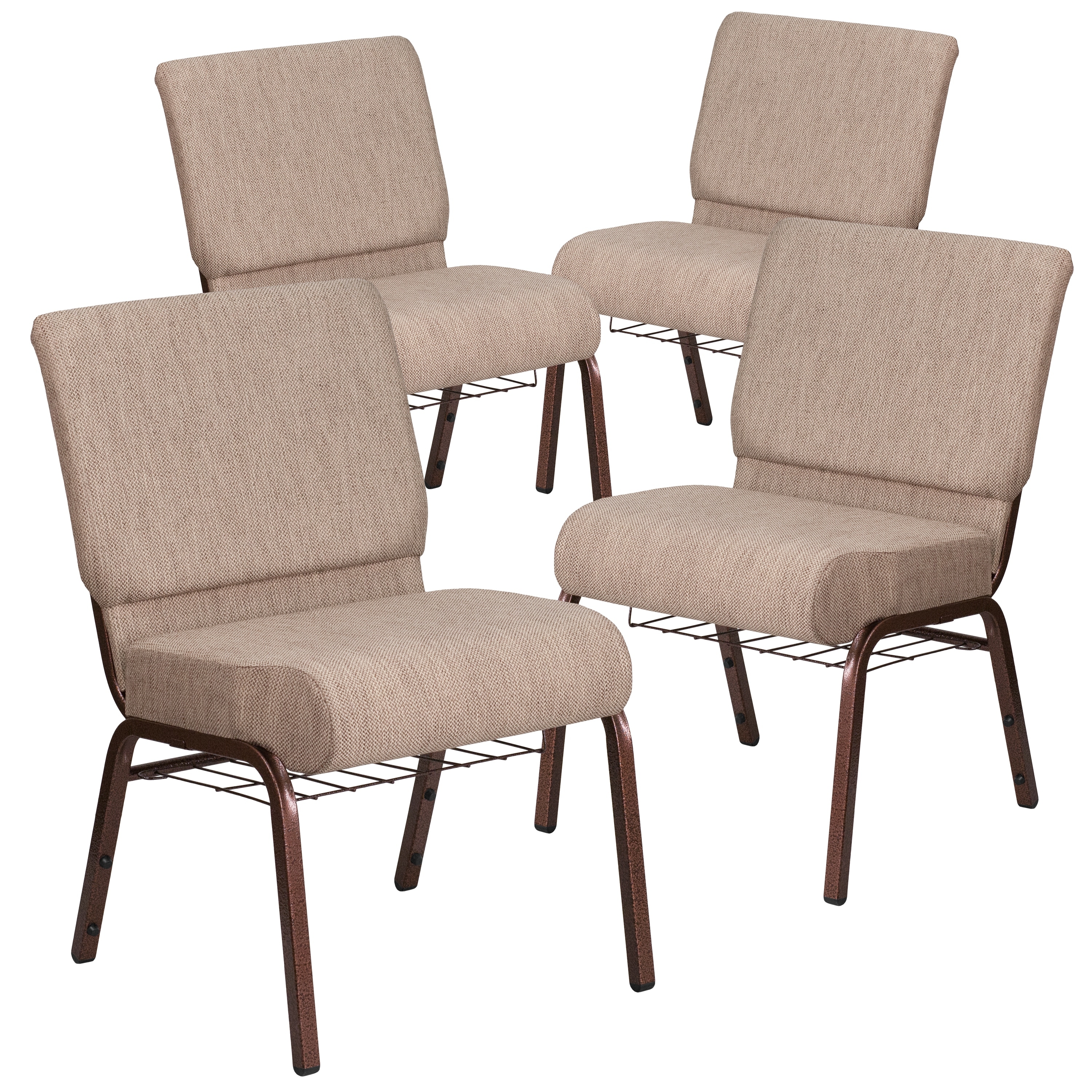 10 PACK 21/'/' Wide Dark Gray Fabric Church Chair w// Book Rack /& Silver Vein Frame