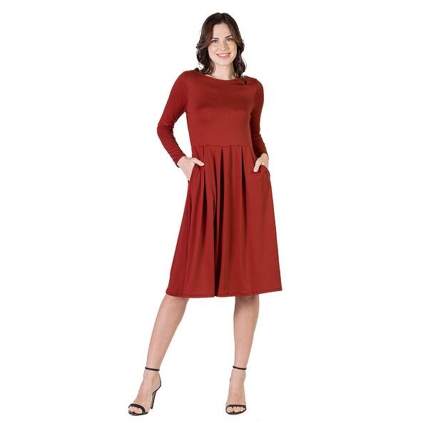 24seven Comfort Apparel Midi Length Fit N Flare Pocket Dress - Bed Bath &  Beyond - 40531800