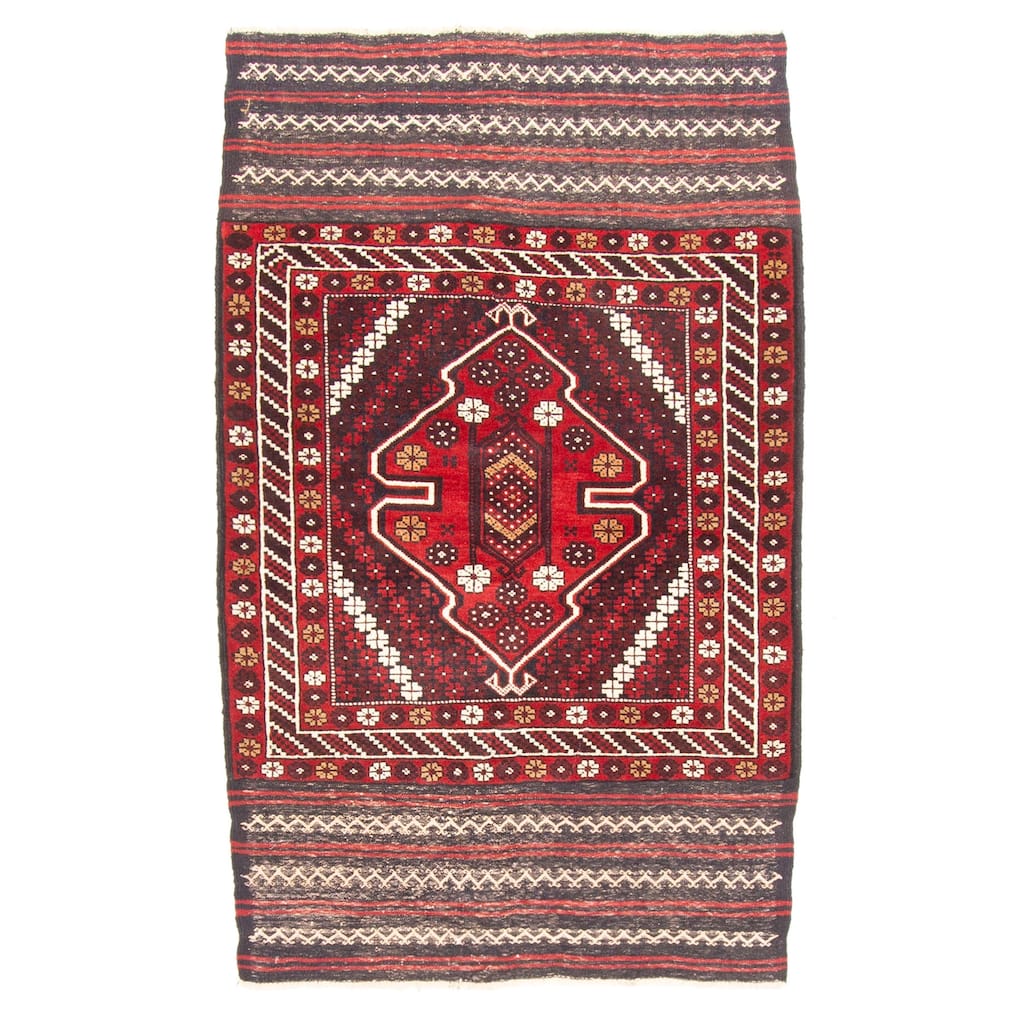 ECARPETGALLERY Hand-knotted Teimani Red Wool Rug - 3'2 x 5'1