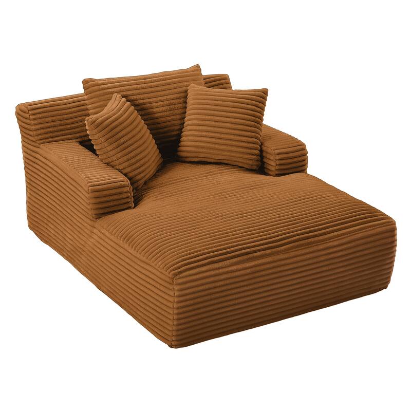 Comfy Sleeper Sofa Corduroy Upholstered Chaise Lounge with Pillows