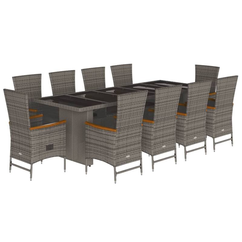 vidaXL Patio Dining Set with Cushions Garden Outdoor Furniture Gray Poly Rattan - 22.8" x 24.4" x 42.5"