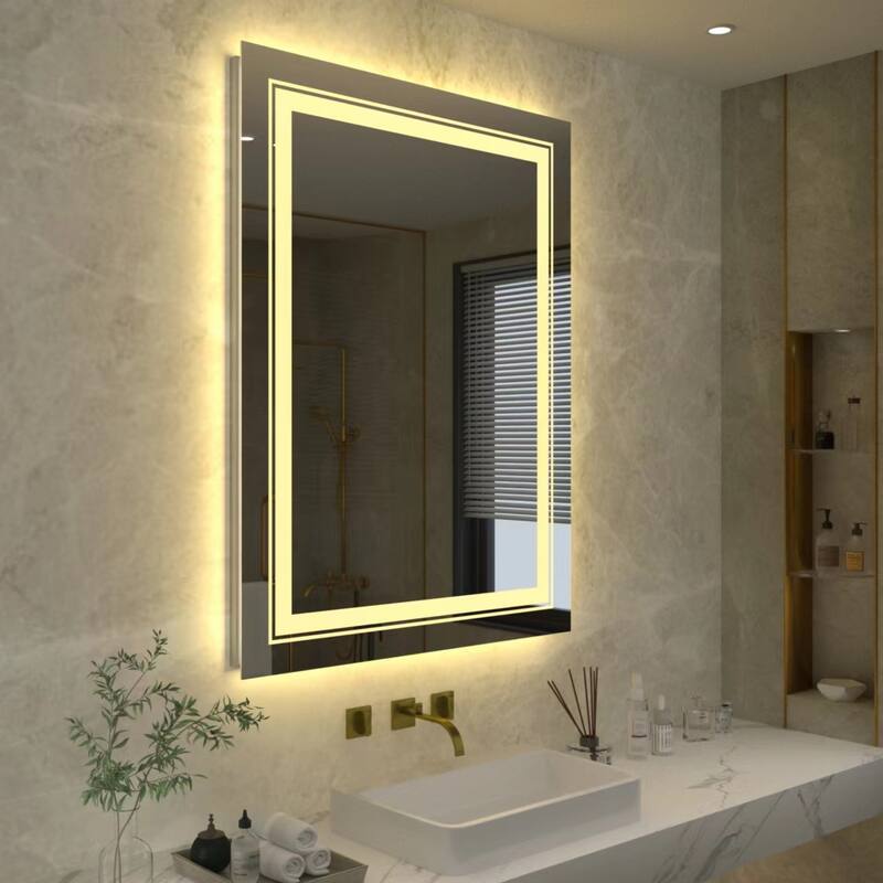 Large Rectangular Frameless Anti-Fog LED Wall Bathroom Vanity Mirror - 32'' x 24''