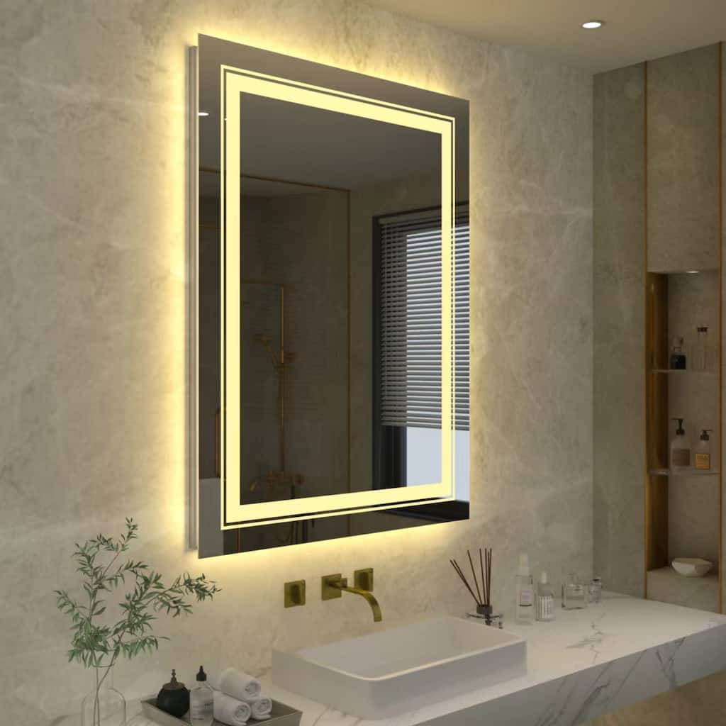 Large Rectangular Frameless Anti-Fog LED Wall Bathroom Vanity Mirror - 32'' x 24''