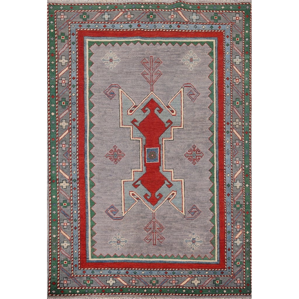 Kazak Accent Rug Hand-Knotted Traditional Wool Carpet - 4'4" x 5'11"