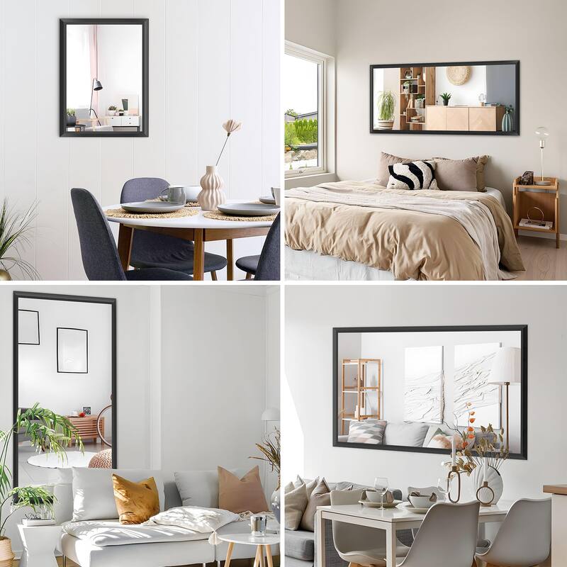 Beveled Black Aluminum Tempered Glass Wall Mirror, 5-Year Warranty