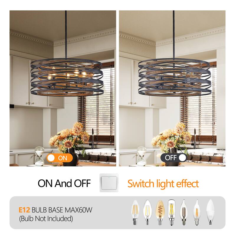 20" 5-Light Black Walnut Pendant - Rustic Industrial - Kitchen Dining (No Bulbs)