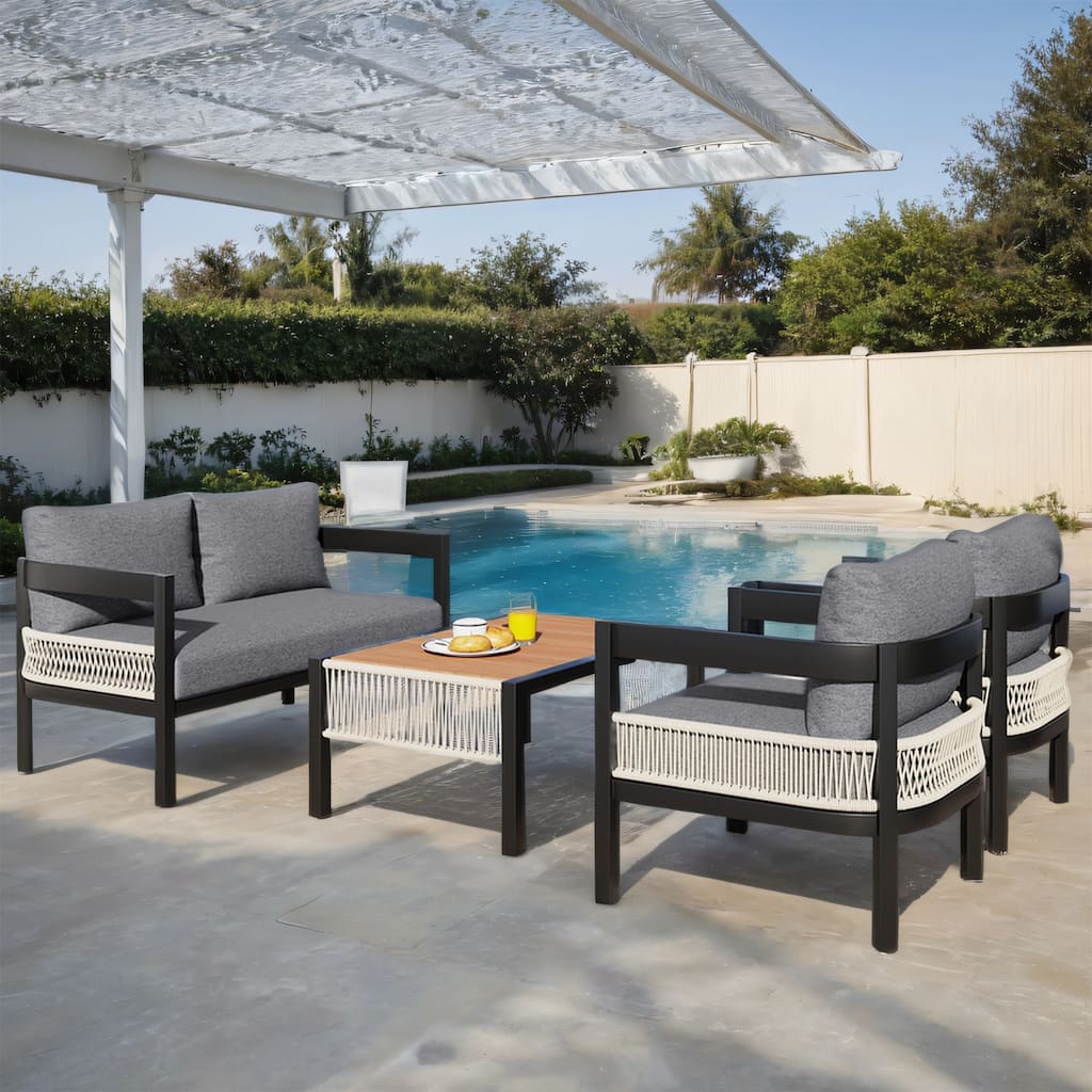 Modular Outdoor Sofa Set with PE Wicker & WPC Table, Rust-Proof Frame