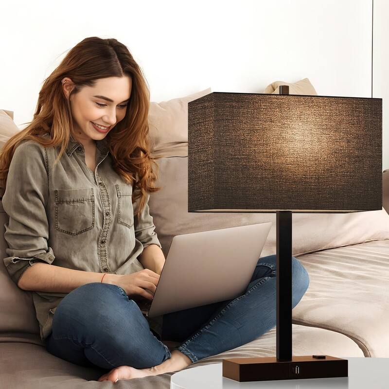 21" Set of 2 Touch Control Table Lamps with 2 USB & AC Outlets - 4.4"D x 7.8"W x 21"H