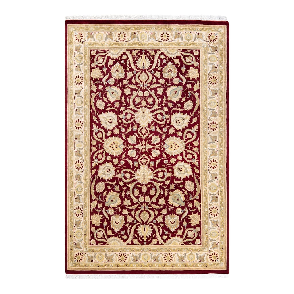 Overton Handknotted Wool Traditional Oriental Red Area Rug - 4' x 6'