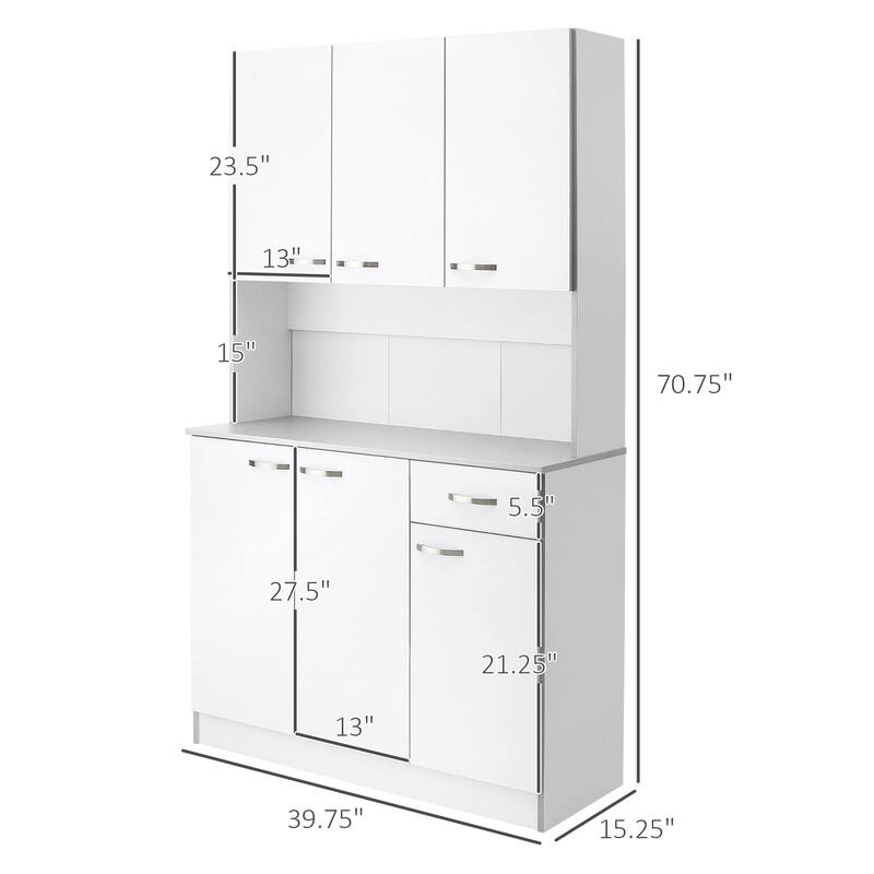 Buffet Cabinet Pantry Cabinet with Microwave Hutch and Adjustable Shelves, Tall Kitchen Storage Organizer with Drawer