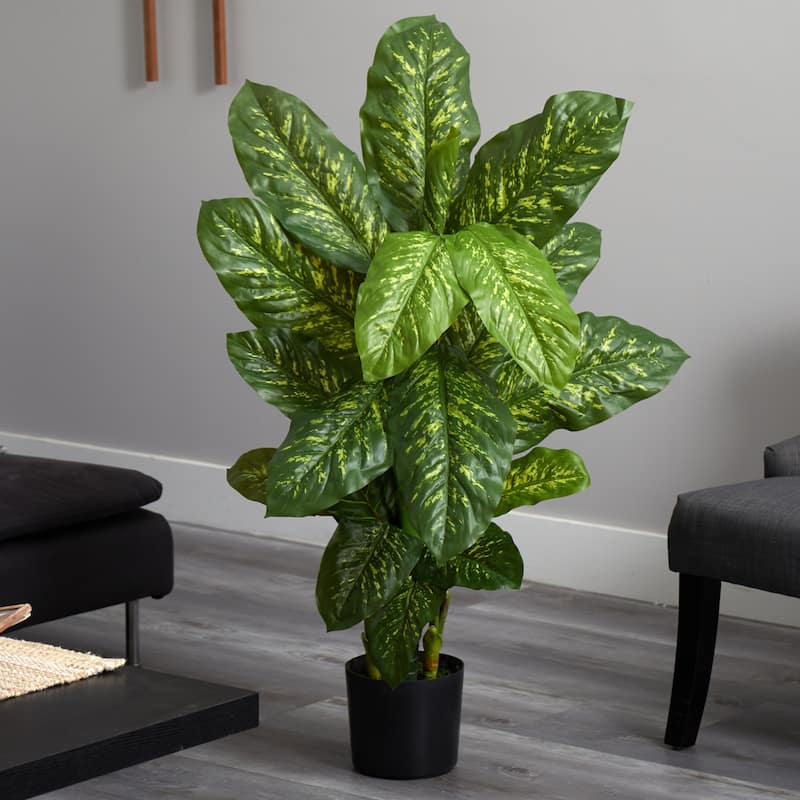 4Ft Dieffenbachia Plant - Real Touch Silk Faux Plant for Home Office Decor - 48" Tall Indoor Greenery - 4ft.