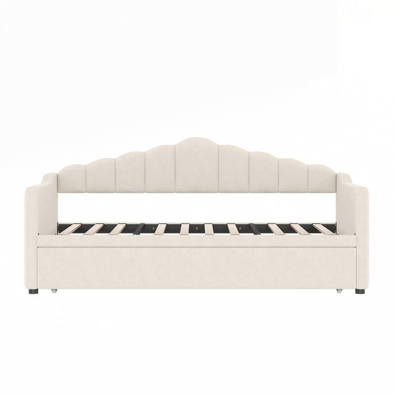 Upholstered Daybed with Adjustable Height Pop Up Trundle and 2 Side Pockets