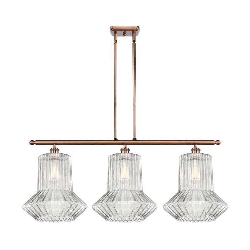 Innovations Lighting Springwater 3 Light 36" Wide Linear Chandelier - Antique Copper / Clear Spiral Fluted