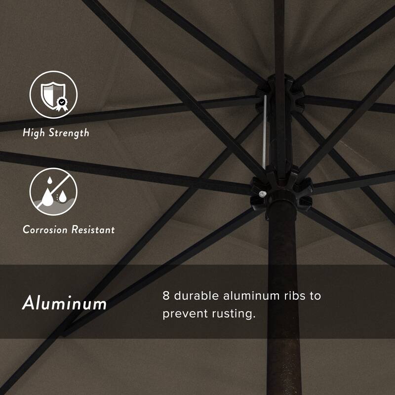 California Umbrella 9' Rd. Crank Lift Auto Tilt 8 Rib Aluminum Patio Umbrella, Bronze Finish, Sunbrella Spectrum Cilantro Fabric