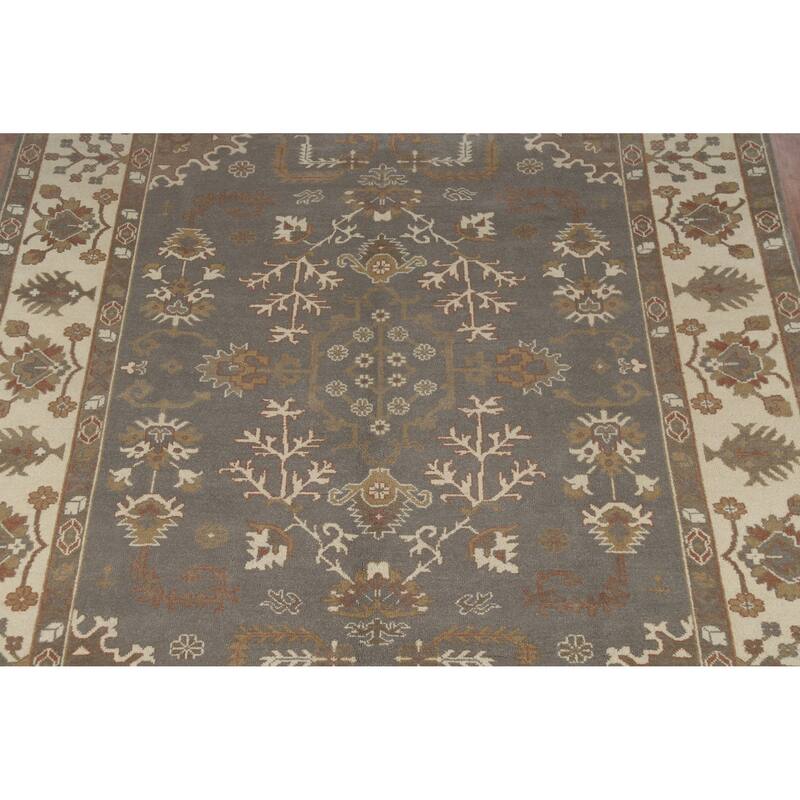 Gray Oushak Indian Area Rug Handmade Transitional Floral Wool Carpet - 9'2" x 11'7"