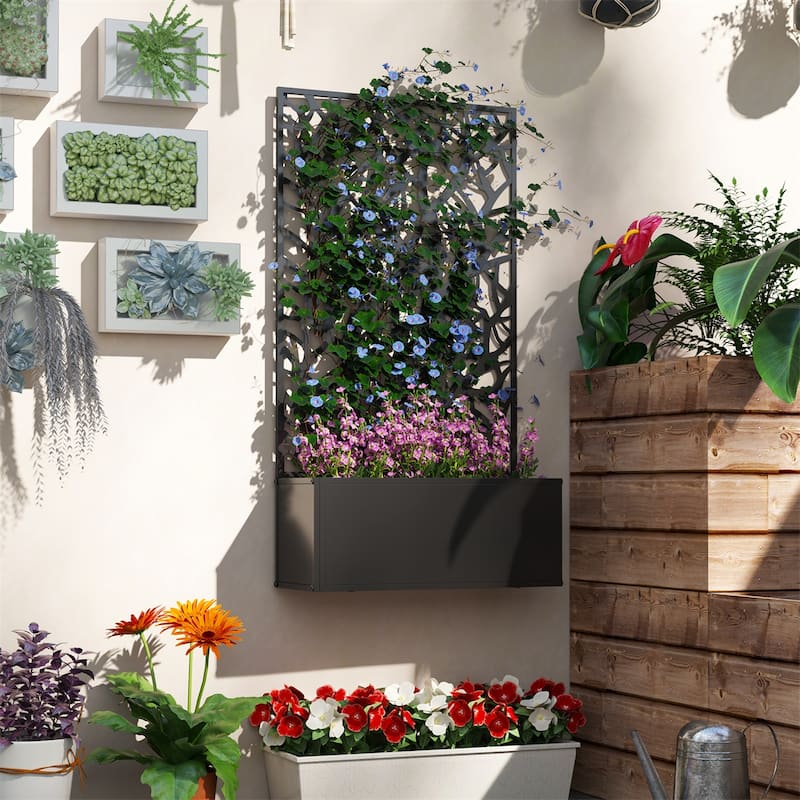 24" Black Metal Wall-Mountable Raised Garden Bed with Drainage Slots for Healthy Plants - 24" L x 9.1" W x 44.5" H