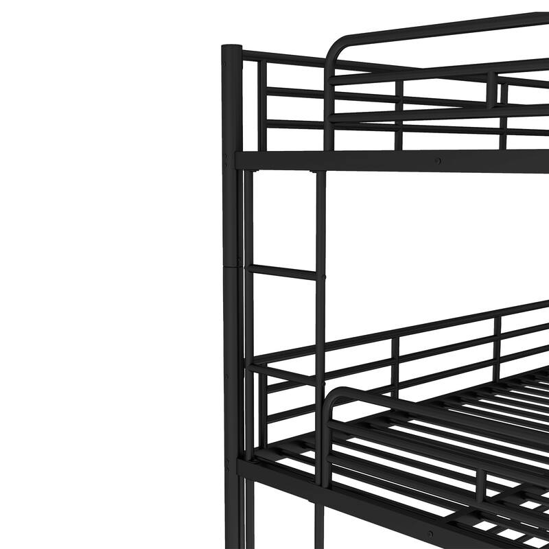 Full over Full over Full Bunk Bed, Metal Triple Bunk Bed with Safety Guardrails, Heavy-duty Bunk Bed with Noise-reduced Design