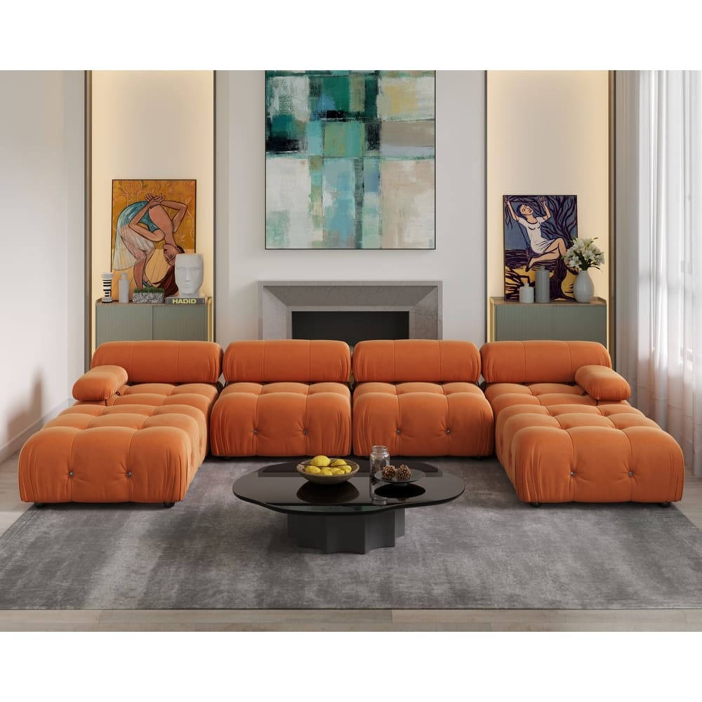 138" Convertible Modular Sectional Sofa, U-Shaped Minimalist Velvet Sofas Couches