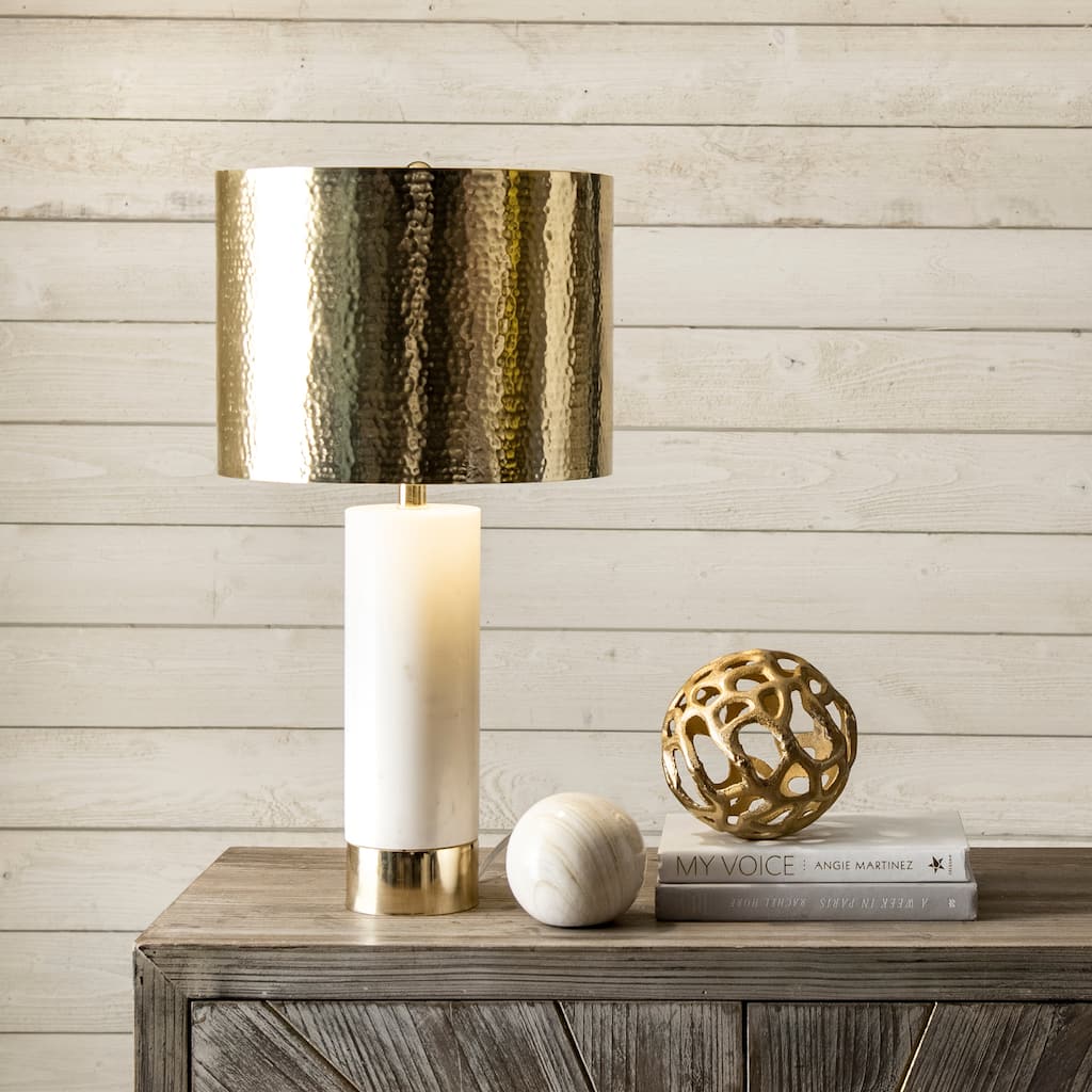 Nuloom 23'' Alexa Marble & Iron Aluminium Shade Table Lamp - 12"W x 12"D x 23.25"H